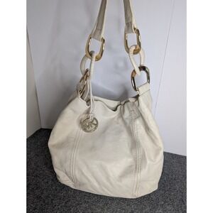 Michael Kors Soft Leather Chunky Chain Hobo Style Shoulder Bag Ivory/ Cream